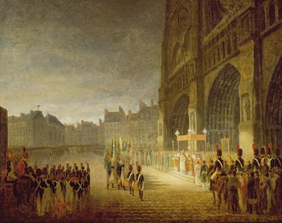 Benedizione delle bandiere davanti a Notre-Dame nel 1804 da French School